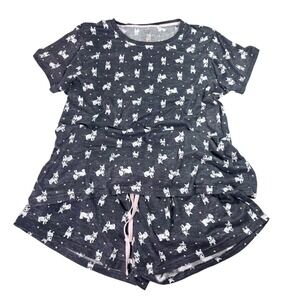 Pillow Talk Women Scottie Dog Heart Grey Pajama Short Set Large Butter Soft